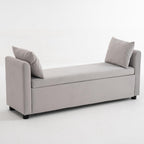 Storage Bench for Bedroom, 55" End of Bed Bench for King Size Bed, Modern Upholstered Long Ottoman Bench with Arms and 2 Pillows for Living Room/Entryway (Grey)
