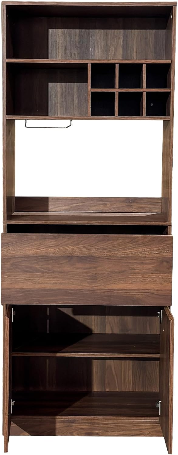 KEIKI 70.87" H Tall Kitchen Pantry Wine Bar Storage Cabinet with Countertop, Wine Rack, Glass Holder, Drawers, Wood Freestanding Hutch Food Pantries Cupboard for Coffee, Dining Living Room