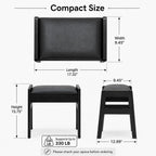BAMBOOHOMIE Foot Stool Ottoman, Modern Vanity Stool Chair for Makeup with Removable Cushion & Side Handles, Bamboo Ottoman for Living Room Bedroom Office, Small Foot Rest for Couch (Black - Black)