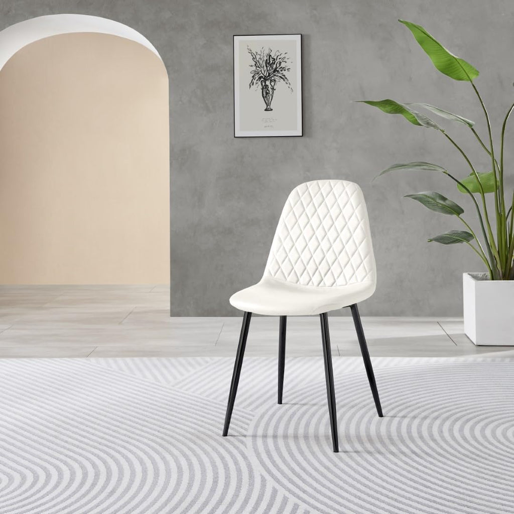 Furniturebox Dining Chair Set of 2 - Corona Black Leg White Faux Leather Dining Chair