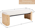 Shunzhi Modern Upholstered Entryway Bench for Bedroom 49” End of Bed Bench with Natural Wood Leg Window Ottoman Bench for Living Room/Bedroom/Hallway/Indoor, White Chenille