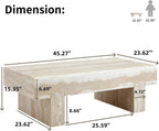 46'' Modern Coffee Table for Living Room, Marble Pattern Stone Travertine Coffee Table with Storage Thick Sturdy Legs for Dining Room Apartment Small Space (Stone Travertine Pattern)