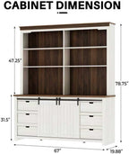 Bobve 78 * 67" Large Farmhouse Pantry Cabinet with Countertop, Buffet Cabinet,Tall Kitchen Hutch with Partitions and 6 Drawers,Suitable for Kitchen,Dining Rooms,Easy to Assemble