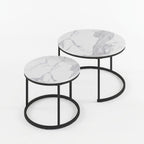 Living Room Side Table, Round Coffee Tables for Living Room, Modern Nesting Drink for Small Spaces, Set of 2 (Marble)