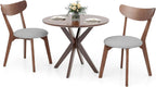 ERGOMASTER 3-Piece Dining Table Set for 2, 36" Kitchen Round Table with 2 Chairs, Rubber Wood Legs, Brown