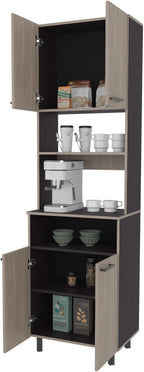 Bullhead City Kitchen Pantry with 4 Doors, White Oak and Wengue | Combines open shelves and closed cabinet in multi-color design