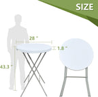 28in Cocktail Table, no Assembly Required, High Top Folding Table | Foldable Portable Plastic Round Bar Height Tables, Indoor Outdoor for Party Banquet Wedding Picnic Dining Camping, White