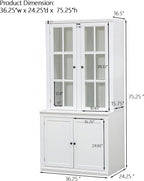 Havemies 36” Wide Freestanding Pantry with Glass Lattice Door, 75” Tall Farmhouse Kitchen Cabinet for Dishes, Linens & Storage, White Finish