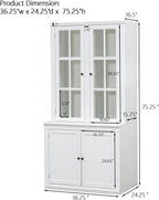 roomfitters 75.25'' Pantry Cabinet with Glass Door, Farmhouse Hutch Display Cabinet with Storage for Kitchen and Living Room, White