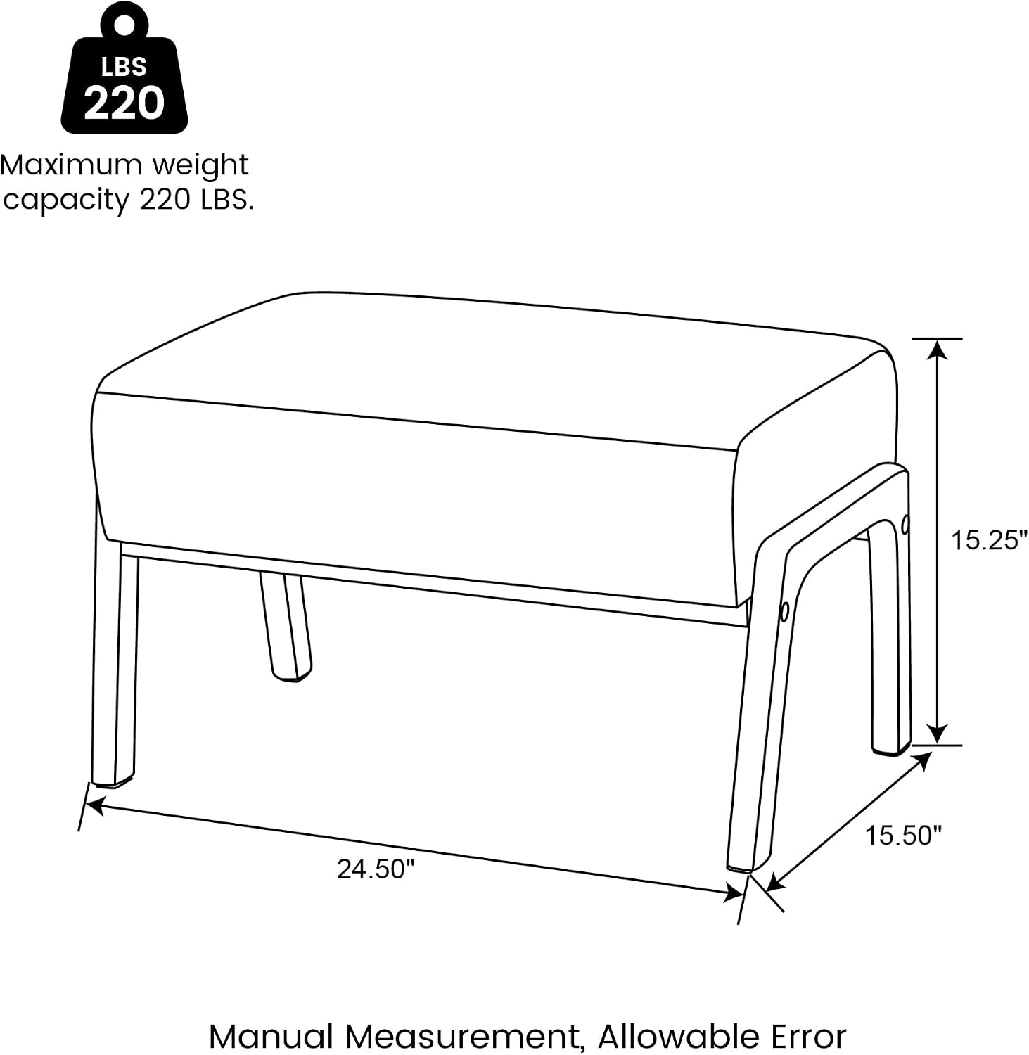 Glitzhome Rectangle Ottoman Bench, Modern Coffee Leatherette Footstool with Walnut Rubberwood Legs for Living Room, Bedroom