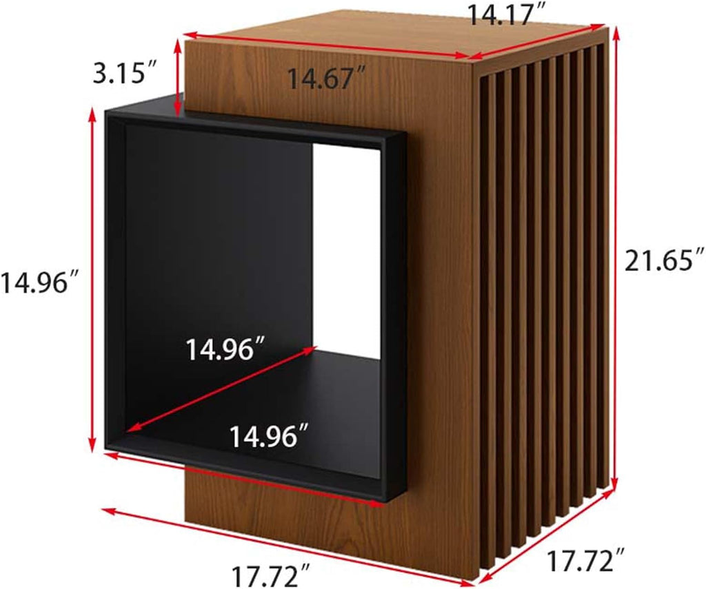 POVISON Minimalist Side Table,17.71" Wood End Table with Storage for Small Spaces,Nightstand for Living Room, Bedroom, Office,Rustic Brown and Classic Black