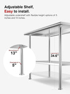 Atelicf NSF Stainless Steel Prep Table 24X48 inch with Backsplash | Commercial-grade table for restaurants, kitchens, food trucks, breweries, bars, garages, and outdoor BBQ