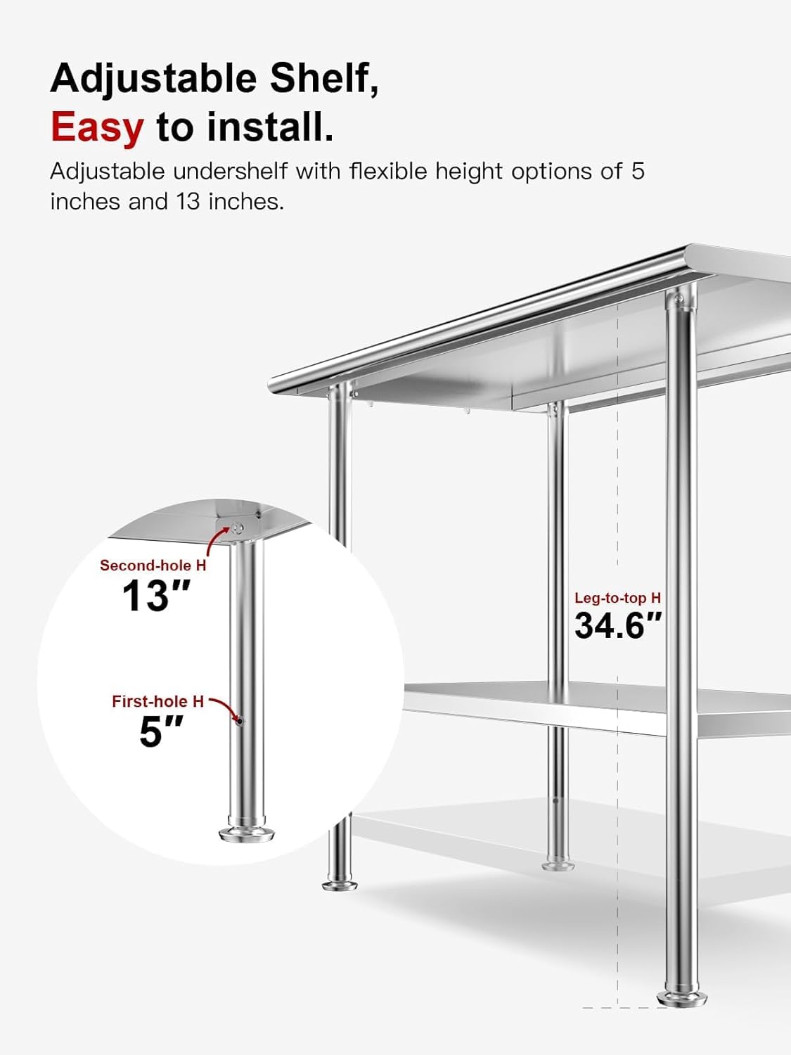 Atelicf NSF Stainless Steel Prep Table 24X48 inch with Backsplash | Commercial-grade table for restaurants, kitchens, food trucks, breweries, bars, garages, and outdoor BBQ