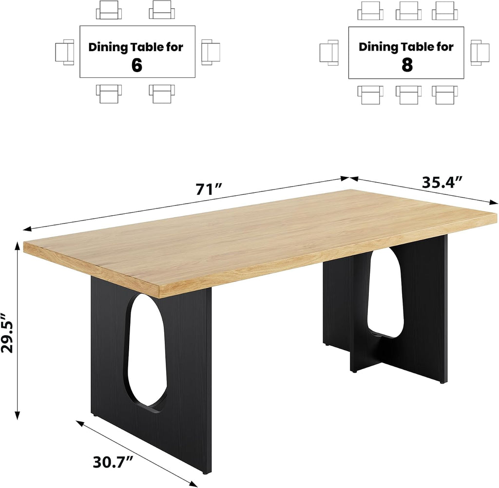 GarveeHome Dining Table for 6-8 People - 71" Modern Long Kitchen Table with Large Tabletop & Heavy Duty Pedestal Legs, Dinner Table for Kitchen, Conference Room, Home, Natural & Black