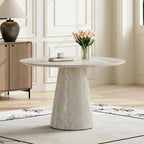 Faux Marble Round Dining Table for 4-6, 45" Modern Farmhouse Round Kitchen Table with 1" Thickened Wood Top & Stable Pedestal for Dining Room,Living Room,Apartment,Restaurant(Beige)