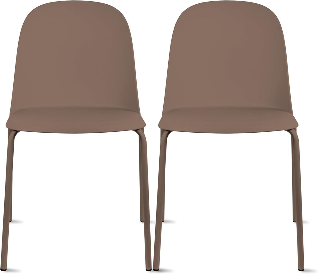 2xhome Set of 2 Modern Stackable Armless Dining Chairs | Plastic Shell Seat with Metal Legs | Indoor or Outdoor Use | Home Kitchen Patio, Brown