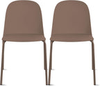 2xhome Set of 2 Modern Stackable Armless Dining Chairs | Plastic Shell Seat with Metal Legs | Indoor or Outdoor Use | Home Kitchen Patio, Brown
