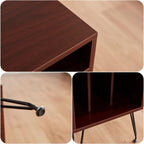 FONTOI Record Player Stand with Storage Space, Turntable Stand Record Player Cabinet with Adjustable Feet, End Table with Metal Legs for Living Room, Bedroom, Brown