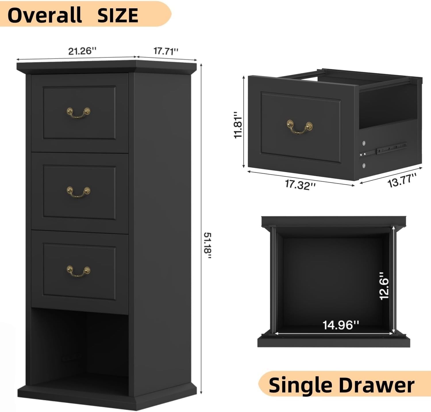Tribesigns 4-Drawer File Filing Cabinet, Vertical Office File Cabinet,Black | Wooden Filing Cabinet for Legal/A4/Letter Size, Narrow Tall File Storage with Adjustable Hanging Rods for Home Office