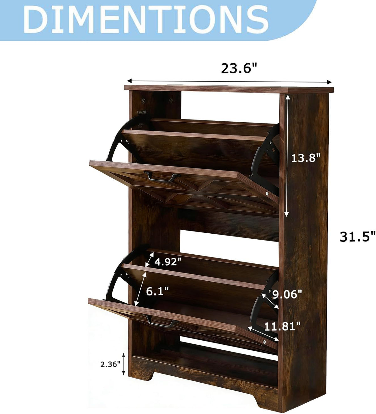 Shoe Cabinet with 2 Flip Drawers Set of 2, Farmhouse Shoe Storage for Entryway, Wooden Shoe Organizer Cabinet with Adjustable Shelves, Hidden Slim Shoe Cabinet for Hallway, Living Room, Brown