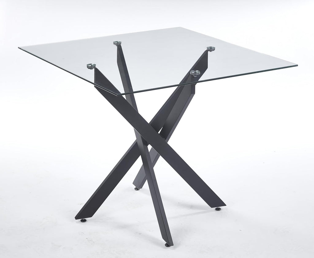 Square Dining Table for 4, 36" Modern Glass Kitchen Dining Room Table with Black Metal Cross Legs, Tempered Glass Tabletop, Perfect for Dinner Kitchen Living Dining Room