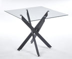 Square Dining Table for 4, 36" Modern Glass Kitchen Dining Room Table with Black Metal Cross Legs, Tempered Glass Tabletop, Perfect for Dinner Kitchen Living Dining Room