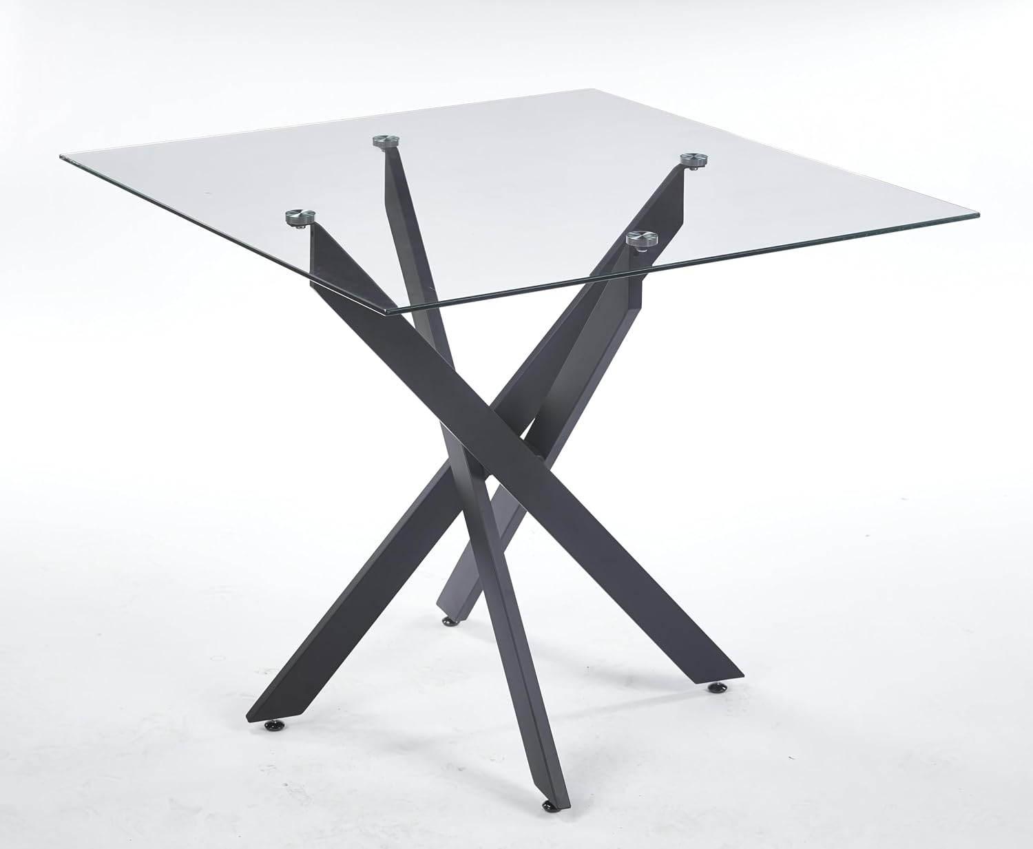 Square Dining Table for 4, 36" Modern Glass Kitchen Dining Room Table with Black Metal Cross Legs, Tempered Glass Tabletop, Perfect for Dinner Kitchen Living Dining Room