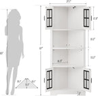 Corner Cabinet with Glass Doors and LED Lights, 67" Tall Corner Pantry Cabinet, Modern Farmhouse Corner Cabinet Organizer for Bathroom Kitchen Living Room, White