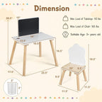 Costzon Weaning Table and Chair Set with Chalkboard | Wooden Kids Table and Chair Set with Brush Pot for Drawing, Learning and Mealtime, Multi Activity Desk for Toddlers