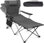 apollo walker Reclining Beach Chair, Adjustable 90-135° Backrest Camping Lounge Chairs for Adults, Folding Chair with Foot Rest & Detachable Pillow - Standard 6-Leg, Grey