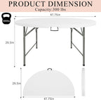 4 FT Round Folding Tables with Carrying Handle Lightweight Portable Plastic Commercial Table Steel Legs for Party, Dining, Wedding, Events, Picnic Indoor, Outdoor (White,1 Pack)