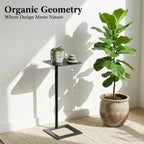 Stable C Table End Table, 23.4" Tall C Shaped Side Table that Slides Under Sofa, Slim Under Couch Table, Modern Industrial Coffee Tray Table for Living Room Bedroom (Medium, Black)