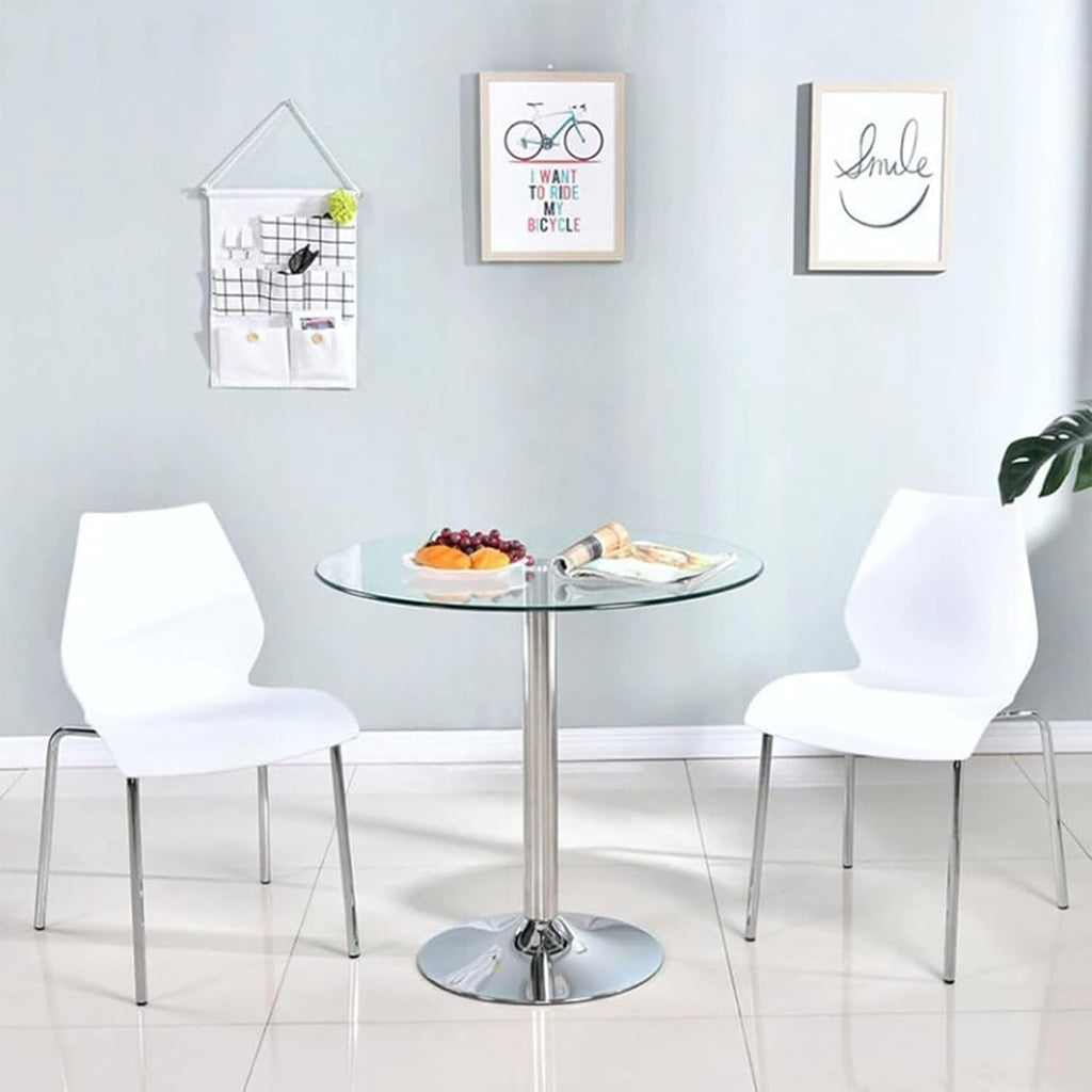 23.4" Round Glass Dining Table, Modern Circular, Sturdy Base and Perfect for 2-4 Seat, Bistro Style for Dining Room, Living Room, Balcony, Cafe