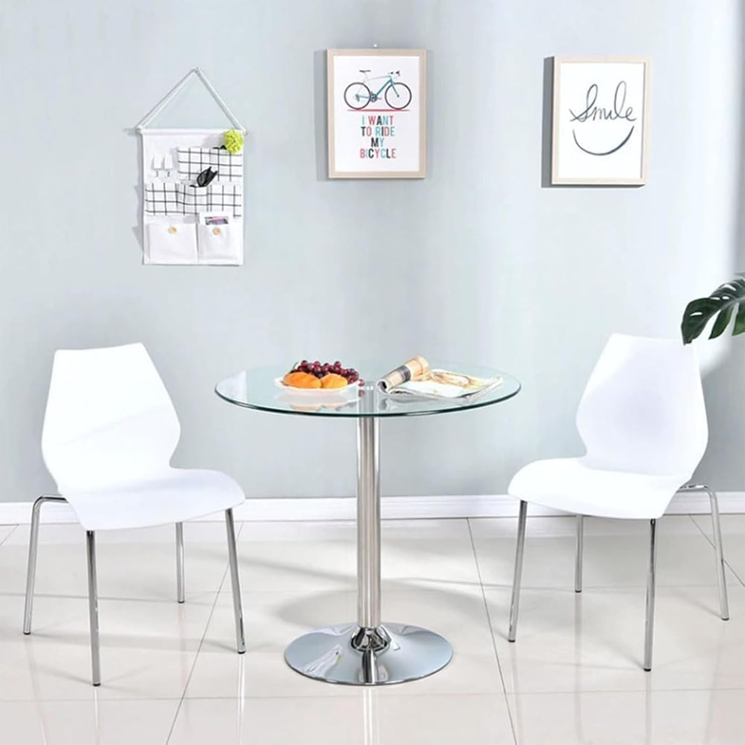 23.4" Round Glass Dining Table, Modern Circular, Sturdy Base and Perfect for 2-4 Seat, Bistro Style for Dining Room, Living Room, Balcony, Cafe
