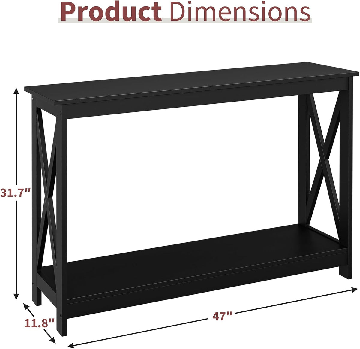 ZENY Console Table, Entryway Table, Narrow Sofa Table with 2-Tier Shelves, Entrance Table for Living Room, Entryway, Hallway, Foyer (Black, 11.8" D x 47" W x 31.7" H)