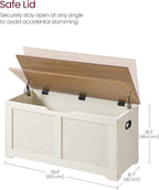 VASAGLE Storage Chest, 39.4 Inches Width Bench with 2 Safety Hinges | Farmhouse Style, for Entryway, Bedroom, Living Room, Rustic White and Honey Brown, SOFIE Collection ULSB061WJ01
