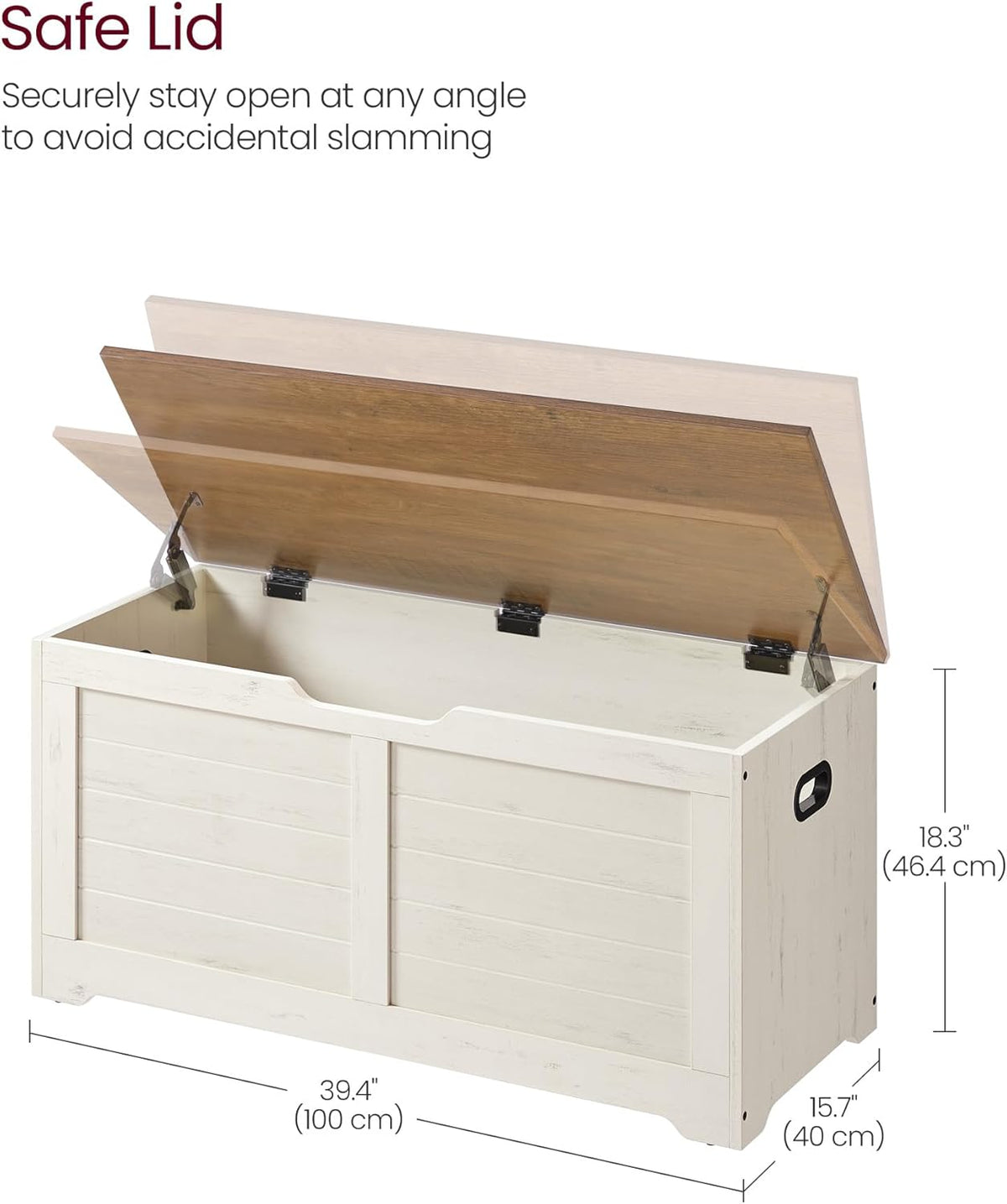 VASAGLE Storage Chest, 39.4 Inches Width Bench with 2 Safety Hinges | Farmhouse Style, for Entryway, Bedroom, Living Room, Rustic White and Honey Brown, SOFIE Collection ULSB061WJ01