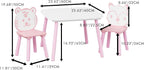 Kids Table and Chair Set 3-Piece Wooden Toddler Desk with Animal Backrest Pink and White Activity Table for Drawing Learning Playroom or Nursery