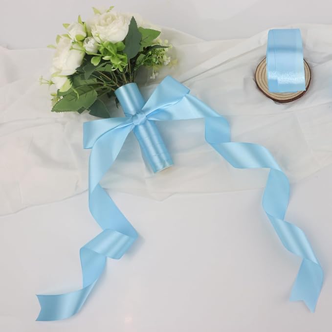Sky Blue Solid Satin Ribbon 1-1/2 Inch 25 Yards Solid Polyester Fabric Ribbon for Gift Wrapping Wedding Christmas Baby Shower Birthday Party Decoration Handmade Immortal Flower Craft