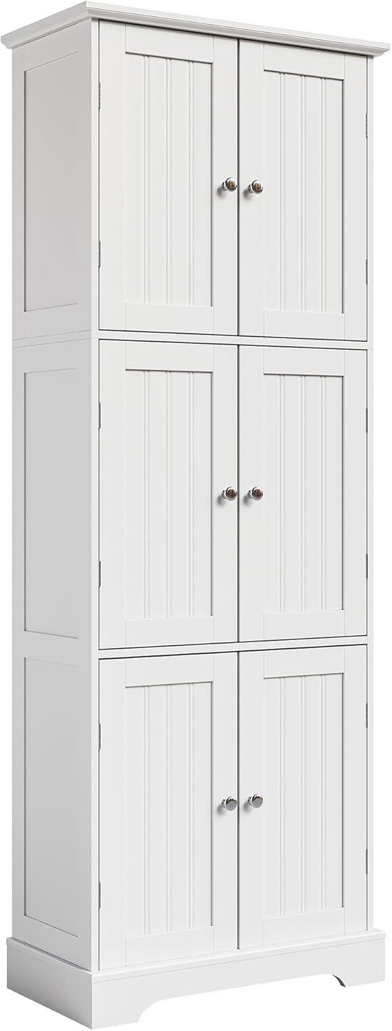 ChooChoo 63.2" Tall Bathroom Storage Cabinet with 6 Doors | Freestanding Floor Cabinet, Adjustable Shelves, Pantry Cabinet for Bathroom, Kitchen, Laundry Room, White