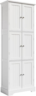 ChooChoo 63.2" Tall Bathroom Storage Cabinet with 6 Doors | Freestanding Floor Cabinet, Adjustable Shelves, Pantry Cabinet for Bathroom, Kitchen, Laundry Room, White