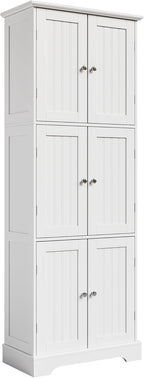 ChooChoo 63.2" Tall Bathroom Storage Cabinet with 6 Doors | Freestanding Floor Cabinet, Adjustable Shelves, Pantry Cabinet for Bathroom, Kitchen, Laundry Room, White