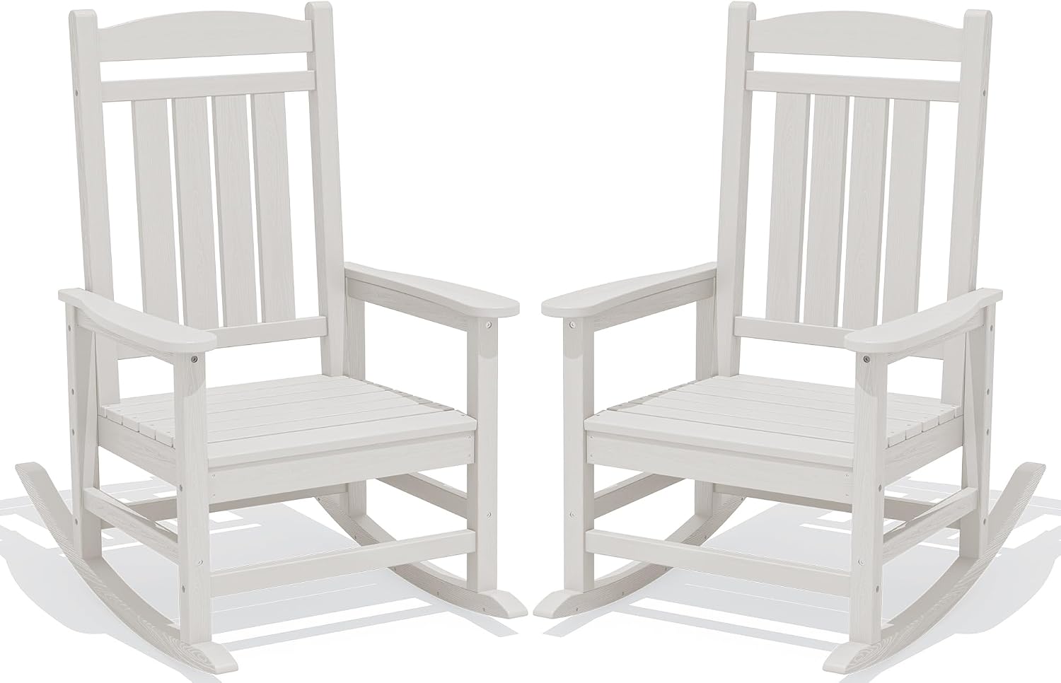 KINGYES Oversized Outdoor Rocking Chairs Set of 2, HDPE Porch Rocker, White | - Rocking Chairs for Outdoor with Wide Seat - 350LBS Support for Adults