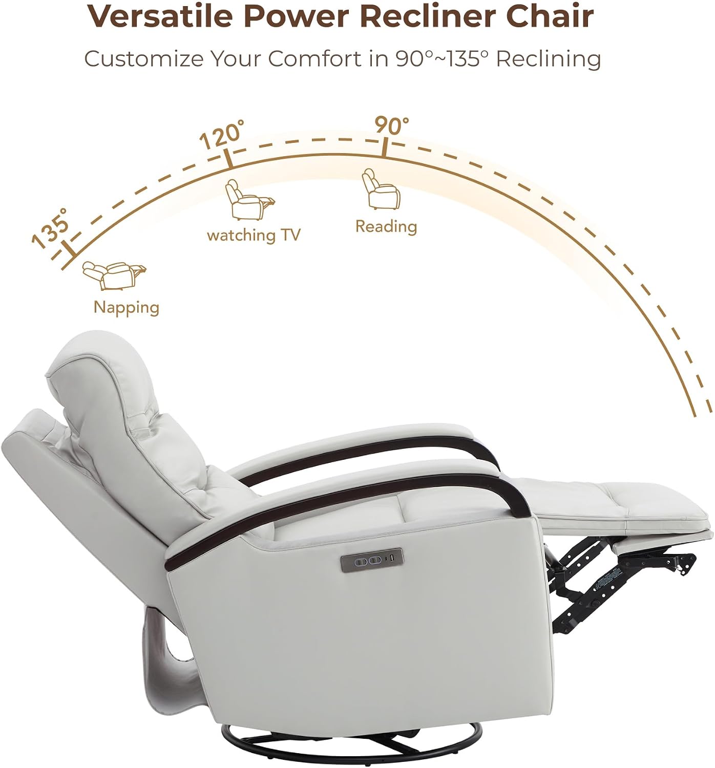CHITA Genuine Leather Power Swivel Glider Rocker Recliner, Creamy Grey