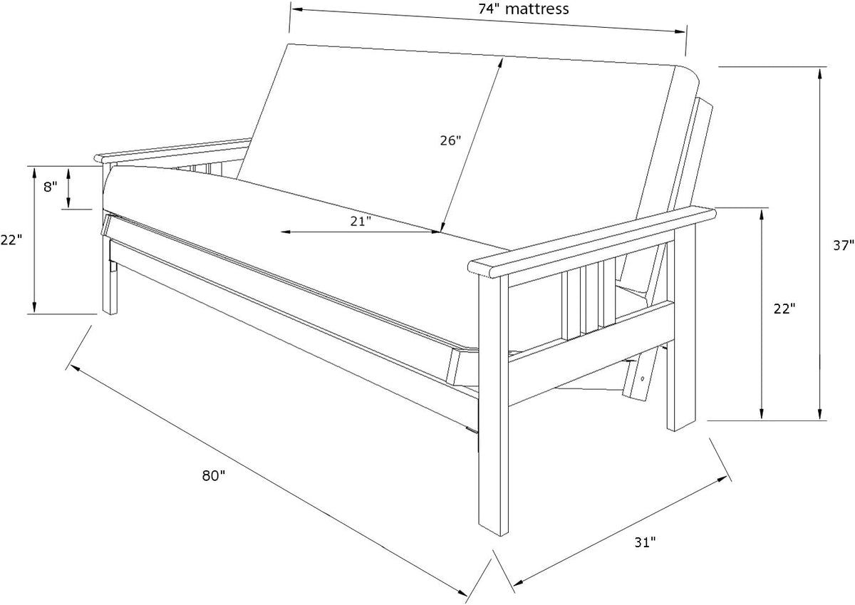 Kodiak Furniture Monterey Futon Set, No Drawers, with Butternut Base and Oregon Trail Saddle Mattress