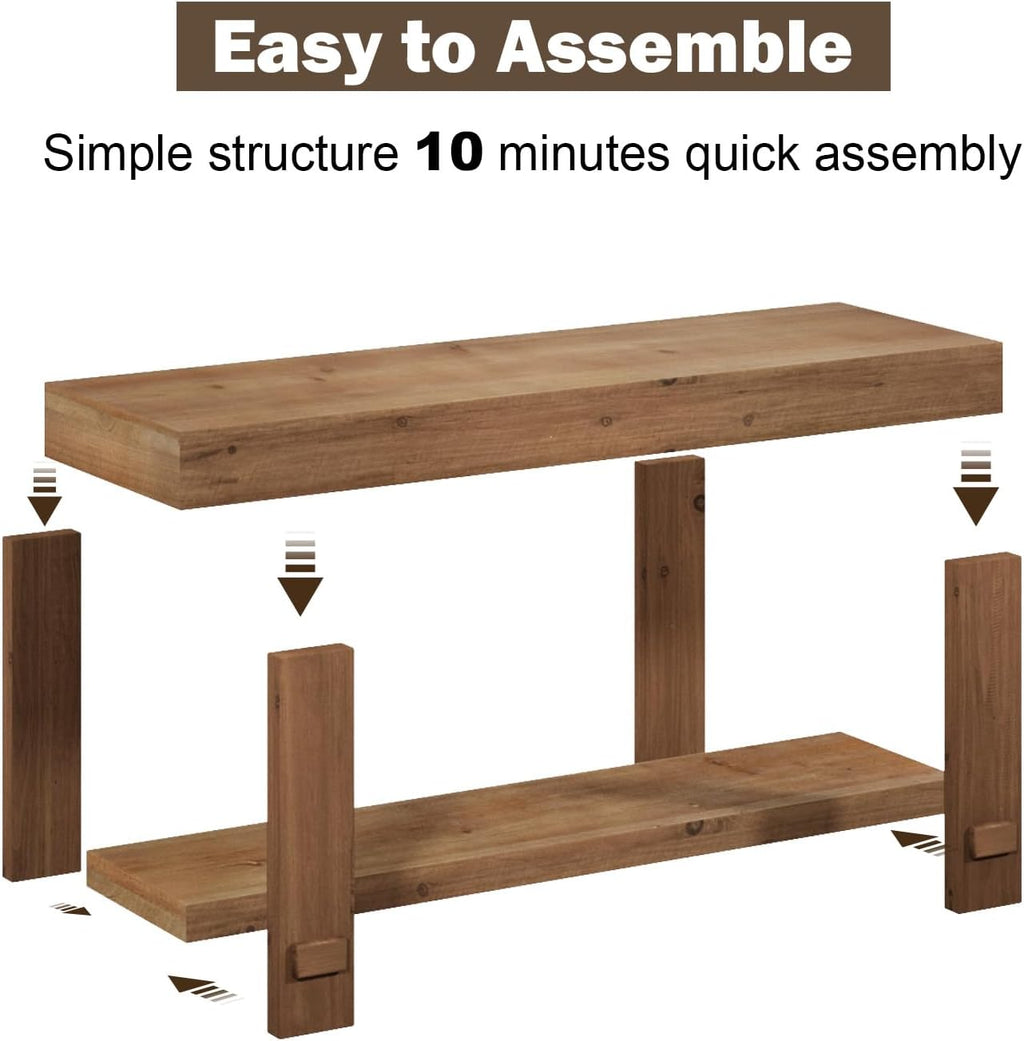 Solid Wood Bench - 42.5" Long Farmhouse Entryway Bench, Narrow End of Bed Storage Benches Seat for Indoor, Entryway, Dining Room, Living Room, Bedroom and Hallway, Natural