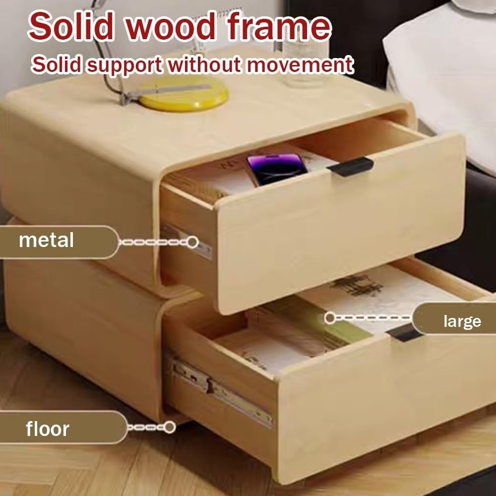 2 Drawer Bedside Table Wood Full Floor-Standing Nightstand Modern Side Table with Removable Drawer Smooth Rails for Living Room All Occasion