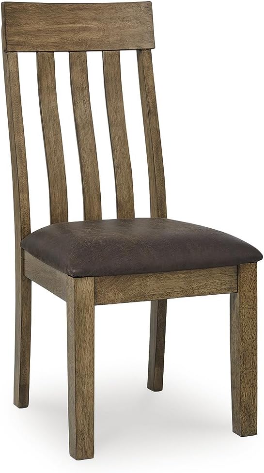Signature Design by Ashley Vallister Dining Chairs Set of 2, Light Brown | Solid wood frame, Combination of leather and faux leather, Rustic dining room chairs, Slat back design, 250 lb capacity