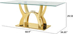 68.9" Rectangle Glass Dining Table for 6 People, Modern Luxury Kitchen Table with Tempered Glass Top, Gold Stainless Steel Curved Base with Crystal Decoration