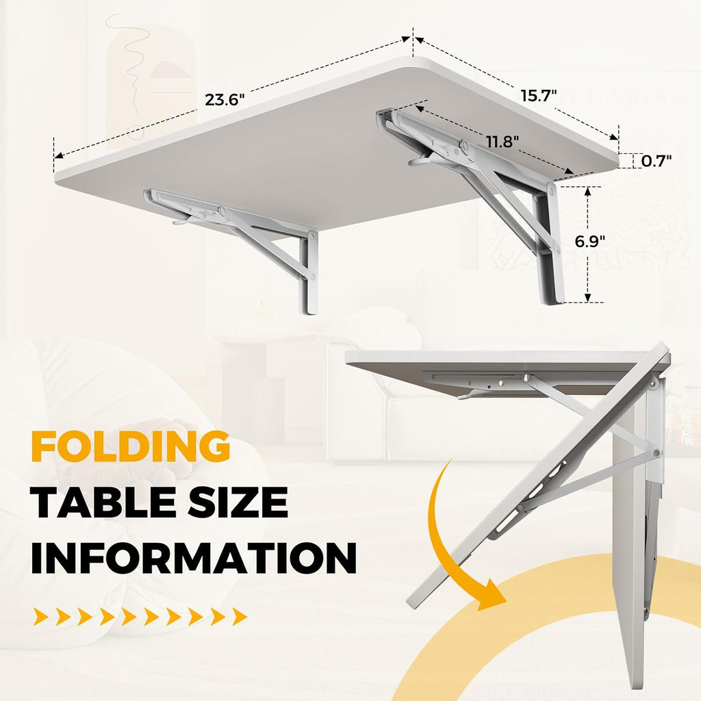 White Wall Mounted Folding Table 23.6"x15.7" Fold Down Wooden Wall Desk for Small Spaces, Floating Laundry Folding Table for Kitchen or Office